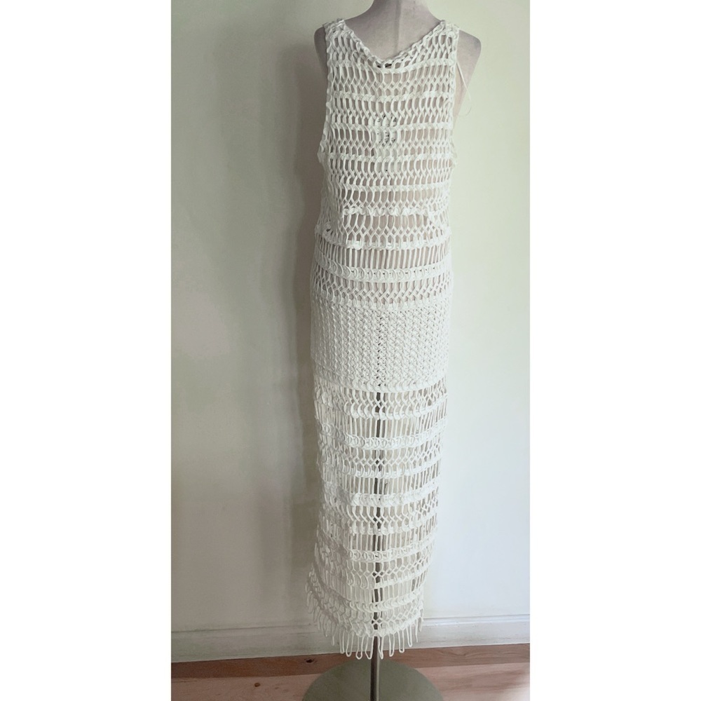 NWT Zara Crochet White Fringe Cover Up Maxi Slip Dress Large​​​​ - Picture 7 of 12